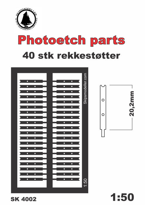 Rekkestøtter 2 hull+ topp 20mm (1:50)