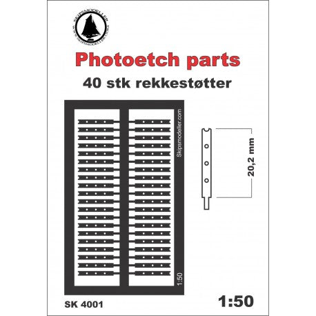 Rekkestøtter 3 hull+ topp 20mm (1:50) - Hobbyhjørna